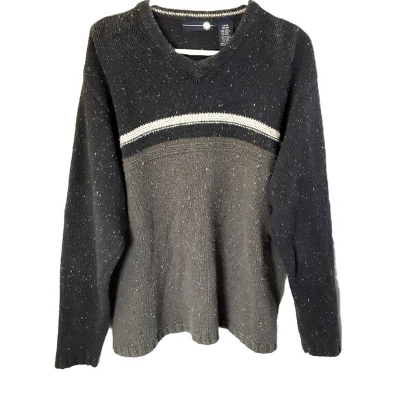 Unbranded Mens Large Sweater Pullover VNeck RAMIE Acrylic WOOL Nylon Color Block - Picture 1 of 8